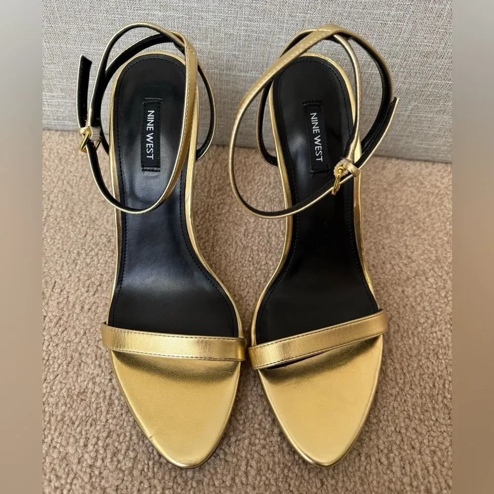 Nine West Women's Reina Ankle‎ Strap Sandal, SZ 10, Gold Metallic, Store Display